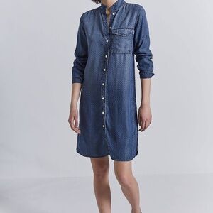 Current Elliott Tencel Blue Shirt Chic Casual Dress Roll Tab Long Sleeve, Size S